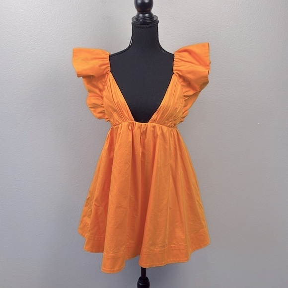 For Love & Lemons Clementine Dress Ruffle Sleeveless Tie Bow Back Mini V-Neck S - Picture 4 of 13